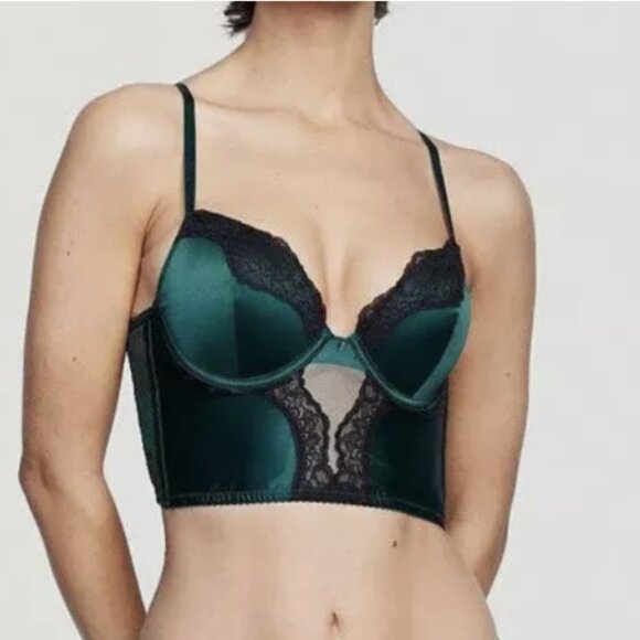 Victoria's Secret Other - VICTORIA'S SECRET Very Sexy Push Up Corset Bra Green Satin Lace - Size 34DD NWT